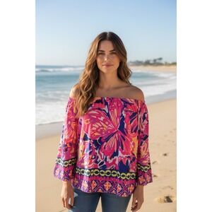 Lilly Pulitzer Small Sanilla 100% Silk Off The Shoulder Top XS